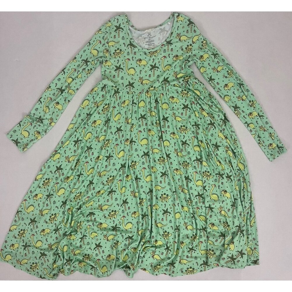 Little Snuggles Girl's 12T Dinosaur Dress Bamboo Green Santa Hat Palm Tree